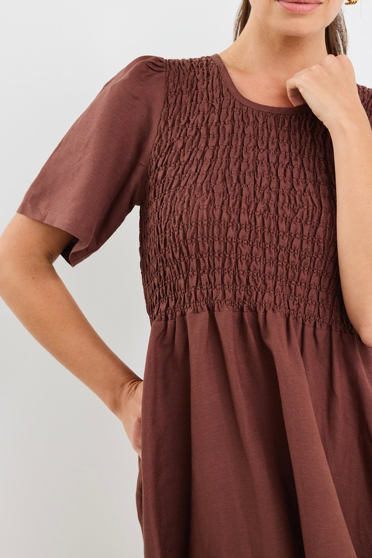 Wren Linen Midi Dress - Chocolate