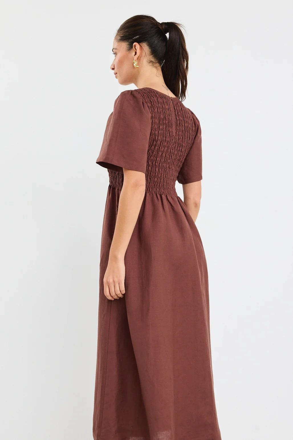Wren Linen Midi Dress - Chocolate