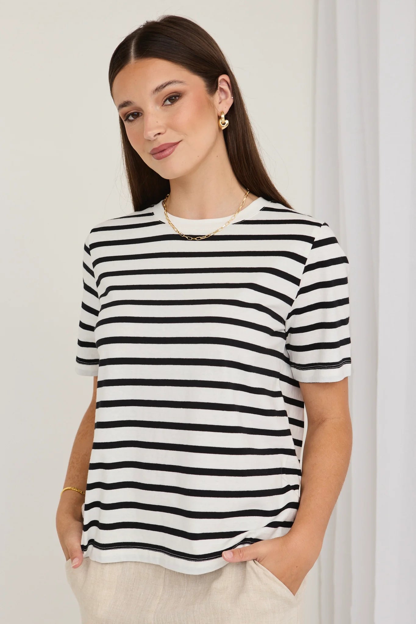 Binding Black White Stripe Boxy Tee