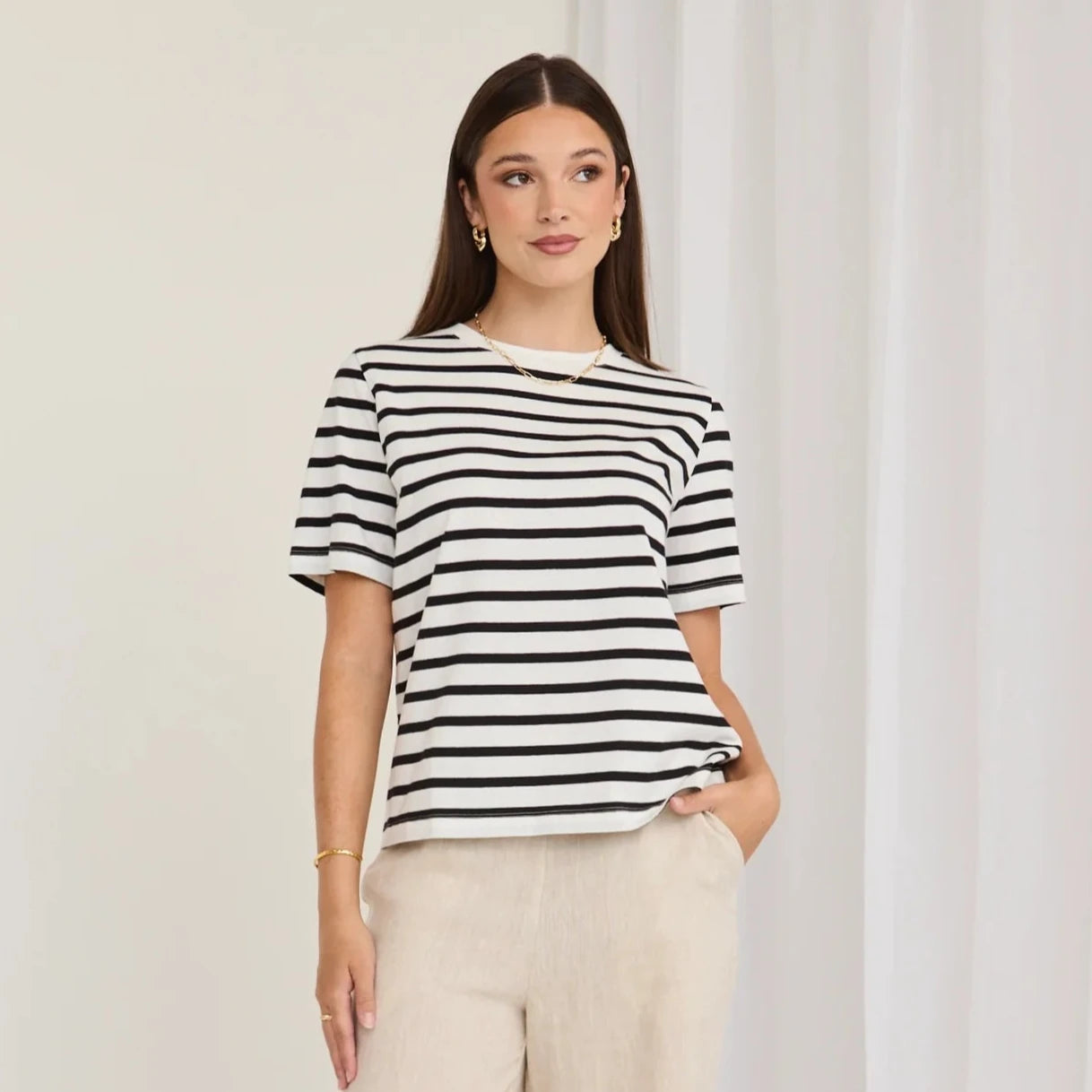 Binding Black White Stripe Boxy Tee