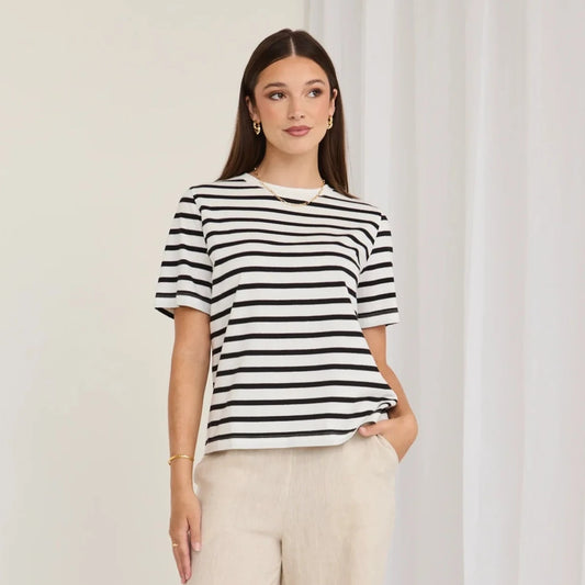 Binding Black White Stripe Boxy Tee