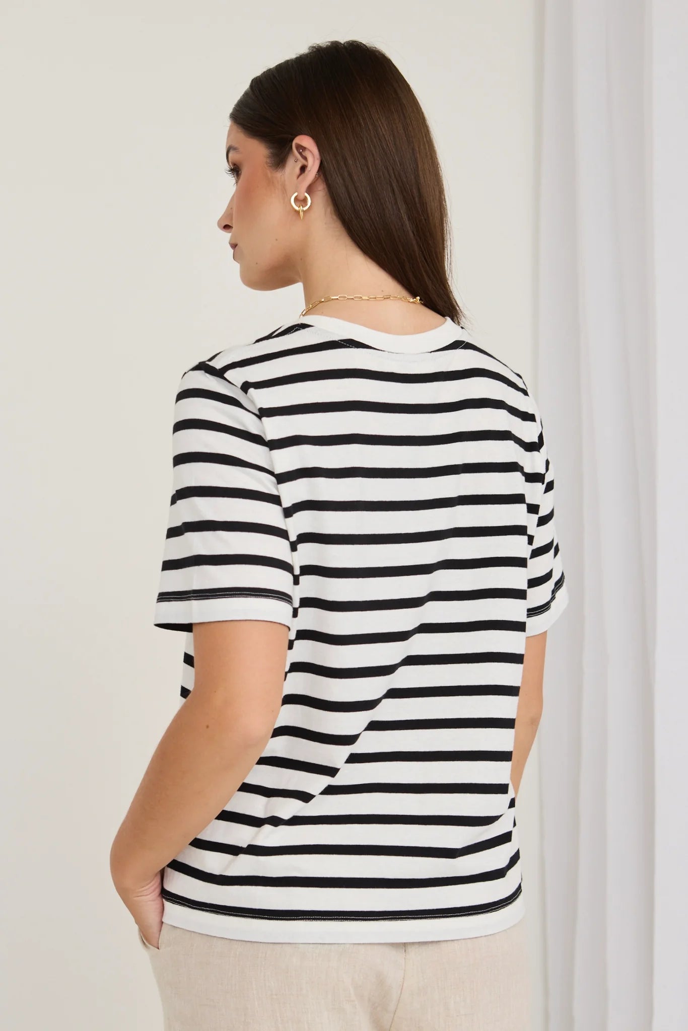 Binding Black White Stripe Boxy Tee