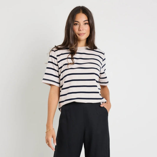 Binding Tee - Ecru/Navy Stripe