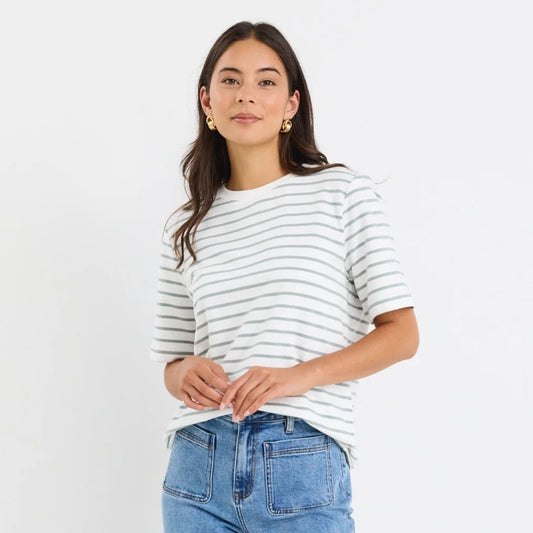 Binding Tee - White/Khaki Stripe