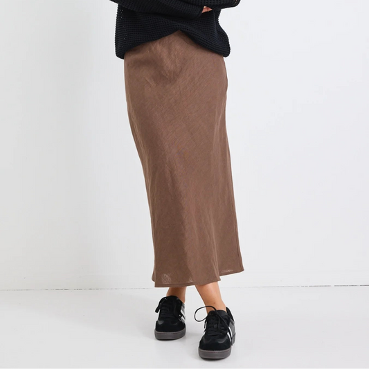 Bliss Linen Midi Skirt - Dark Chocolate