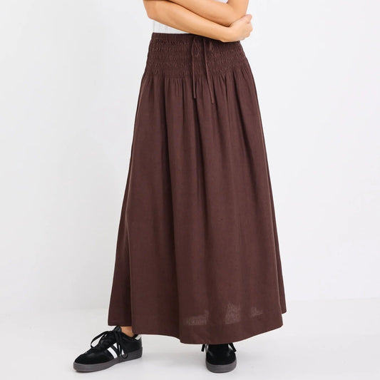 Byron Linen Skirt - Chocolate