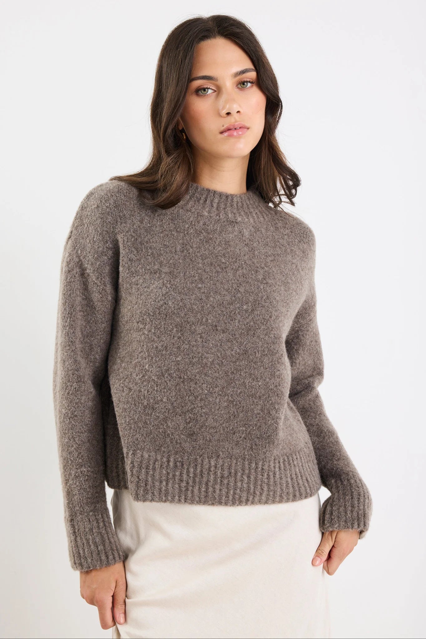 Cocoon Mock Neck Jumper - Mocha