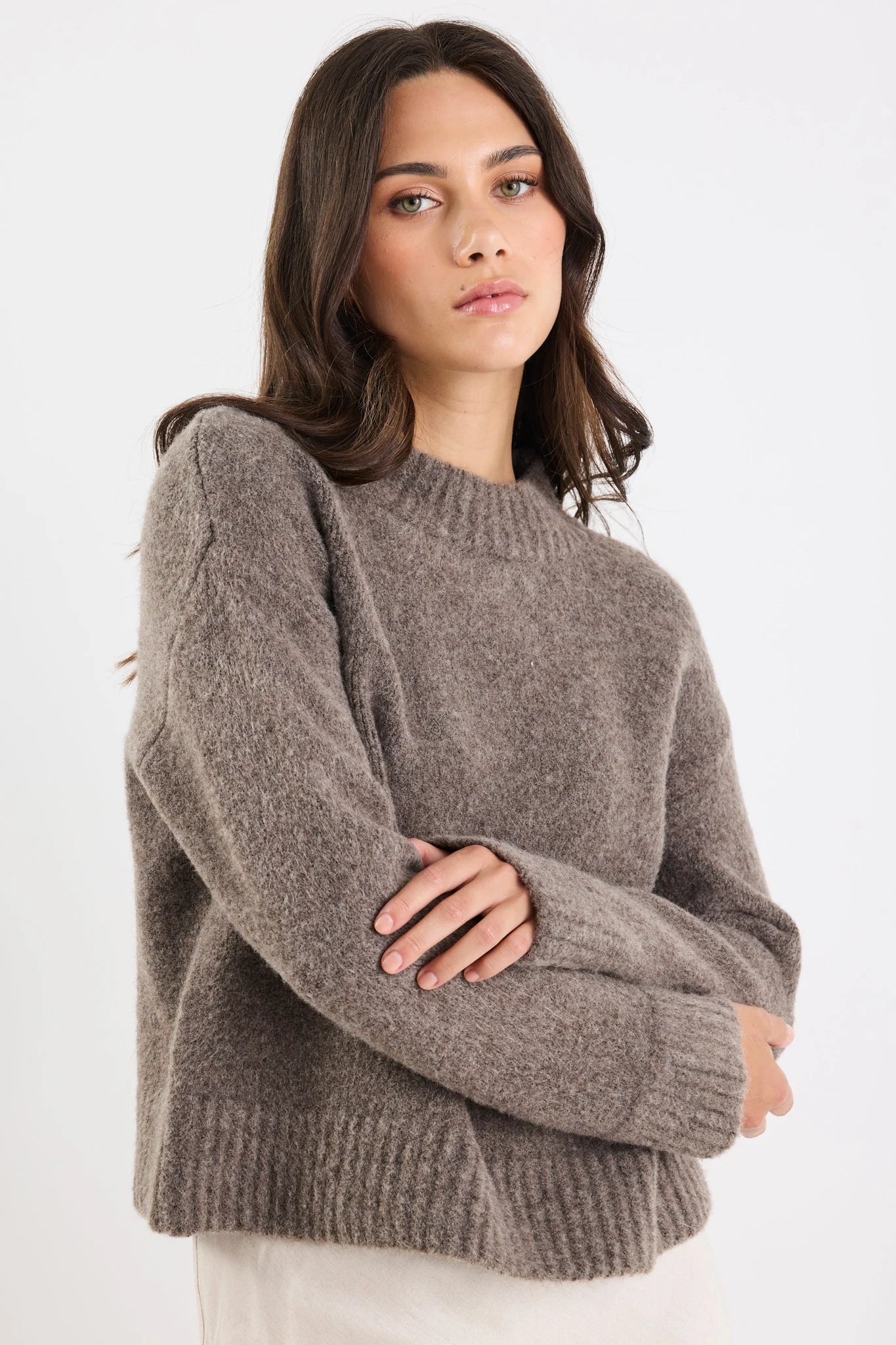 Cocoon Mock Neck Jumper - Mocha