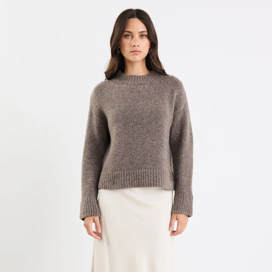Cocoon Mock Neck Jumper - Mocha
