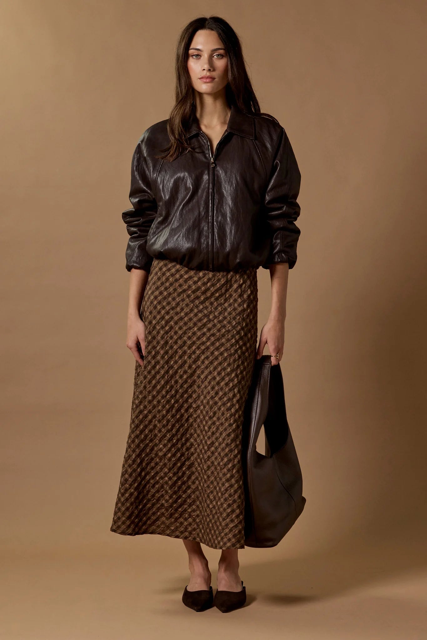 Companion Bias Maxi Skirt - Chocolate Caramel Check
