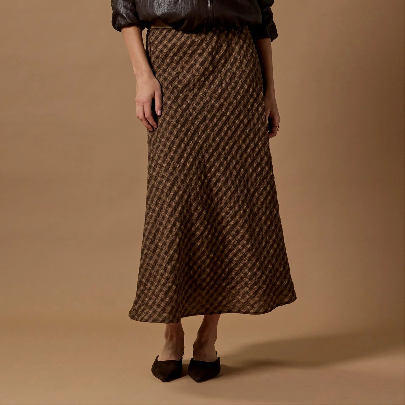 Companion Bias Maxi Skirt - Chocolate Caramel Check