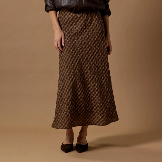 Companion Bias Maxi Skirt - Chocolate Caramel Check