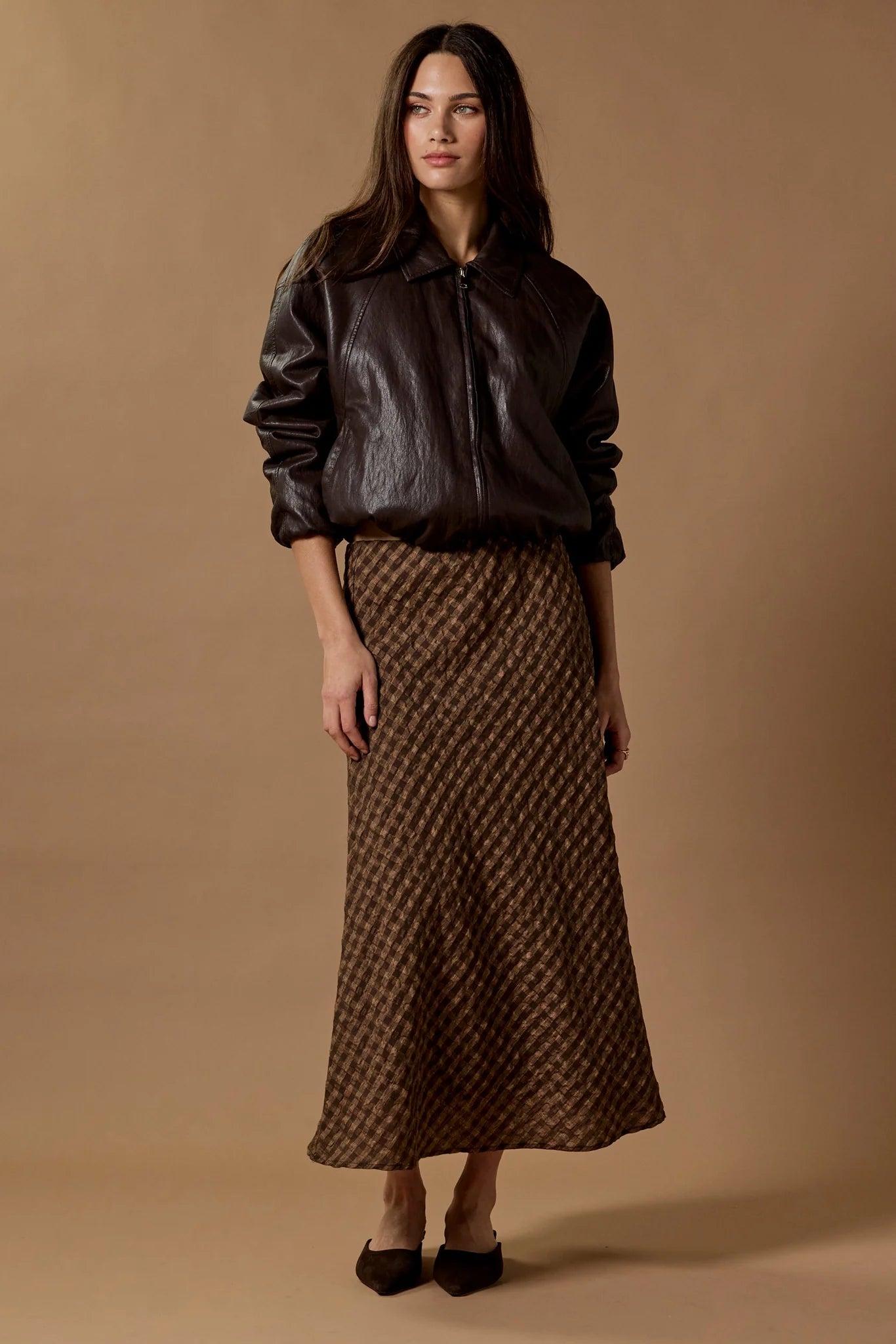 Companion Bias Maxi Skirt - Chocolate Caramel Check