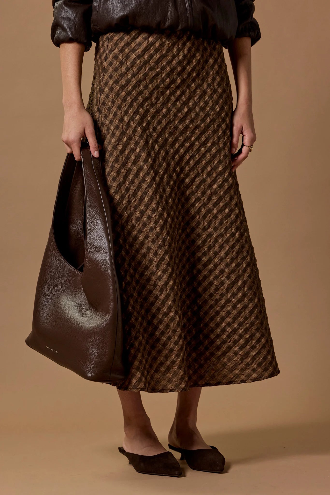 Companion Bias Maxi Skirt - Chocolate Caramel Check