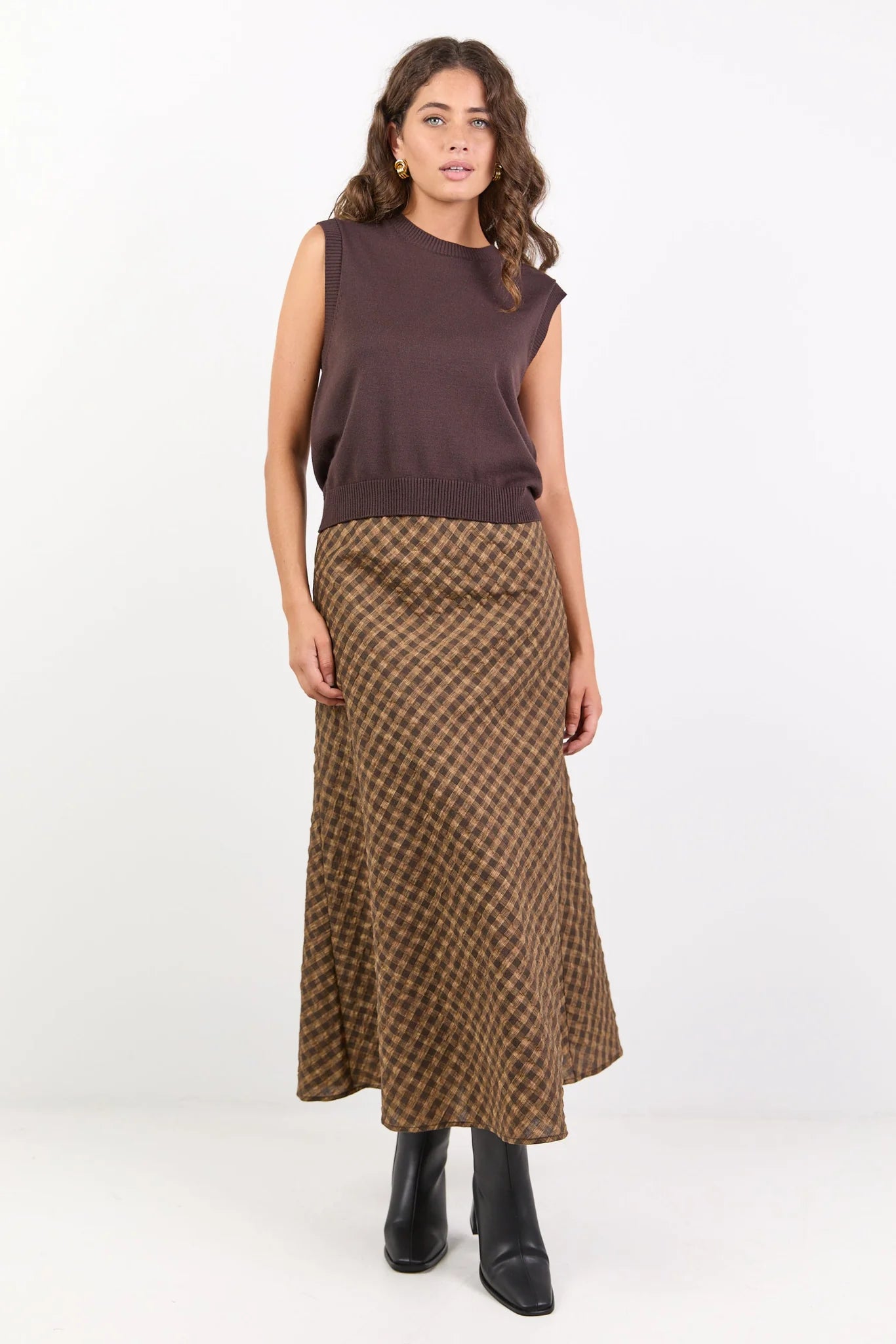 Companion Bias Maxi Skirt - Chocolate Caramel Check