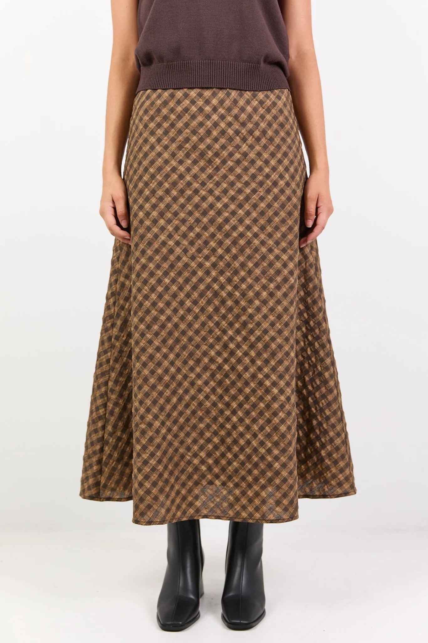 Companion Bias Maxi Skirt - Chocolate Caramel Check