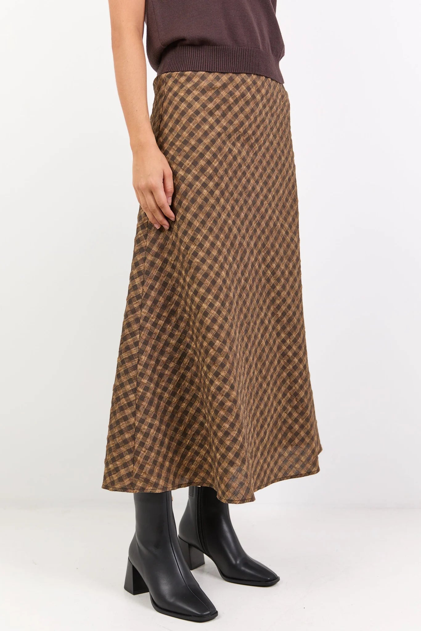 Companion Bias Maxi Skirt - Chocolate Caramel Check