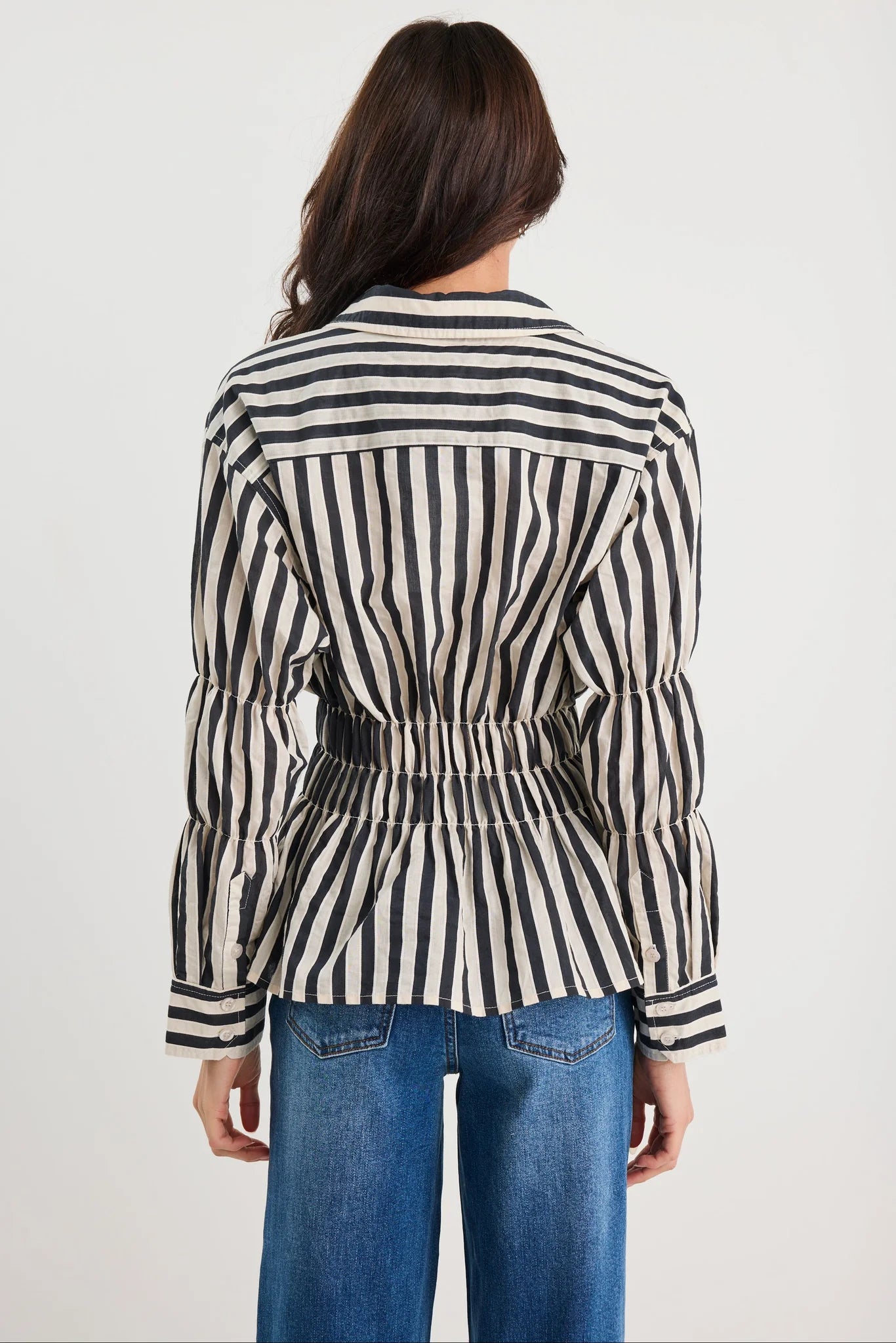Composite Shirred Body Shirt - Black Bone Stripe