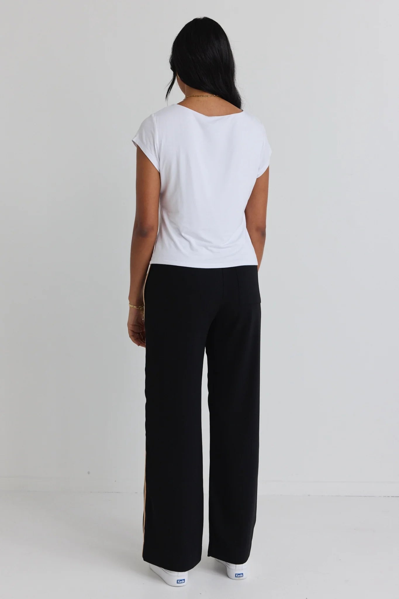 Confident Stripe Leg Crepe Wide Pants - Black