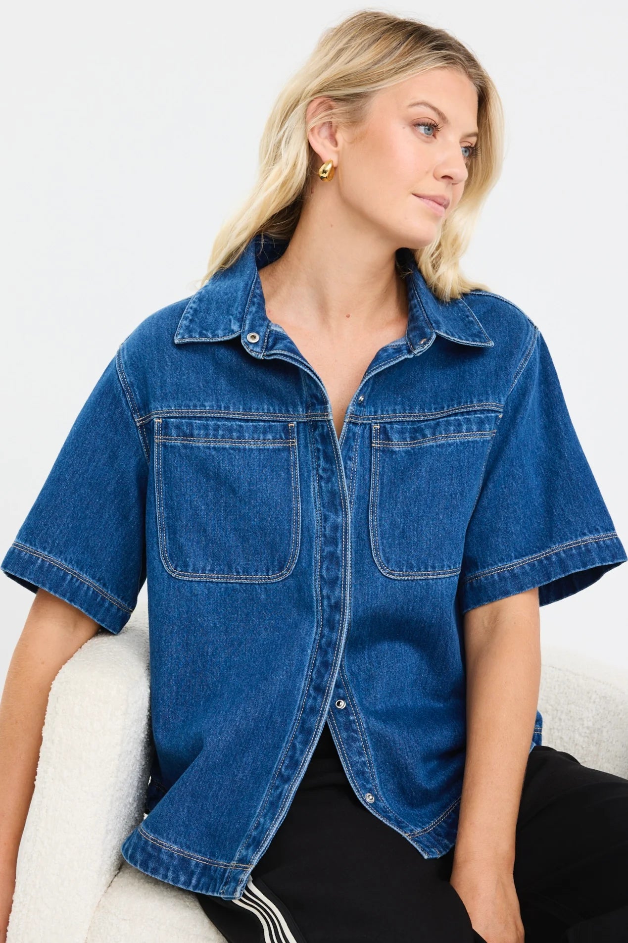 Crucial Denim Short Sleeve Shacket - Storm Blue