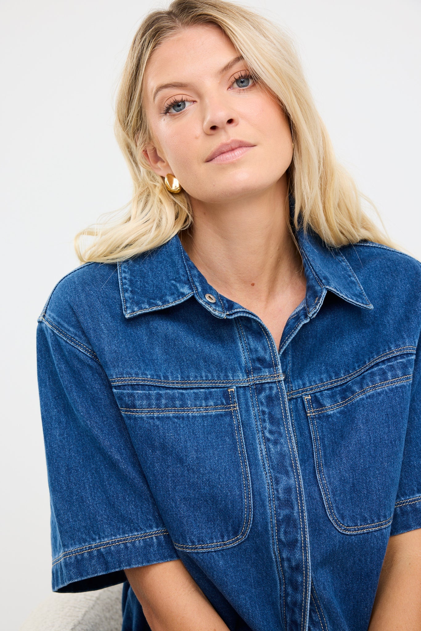 Crucial Denim Short Sleeve Shacket - Storm Blue