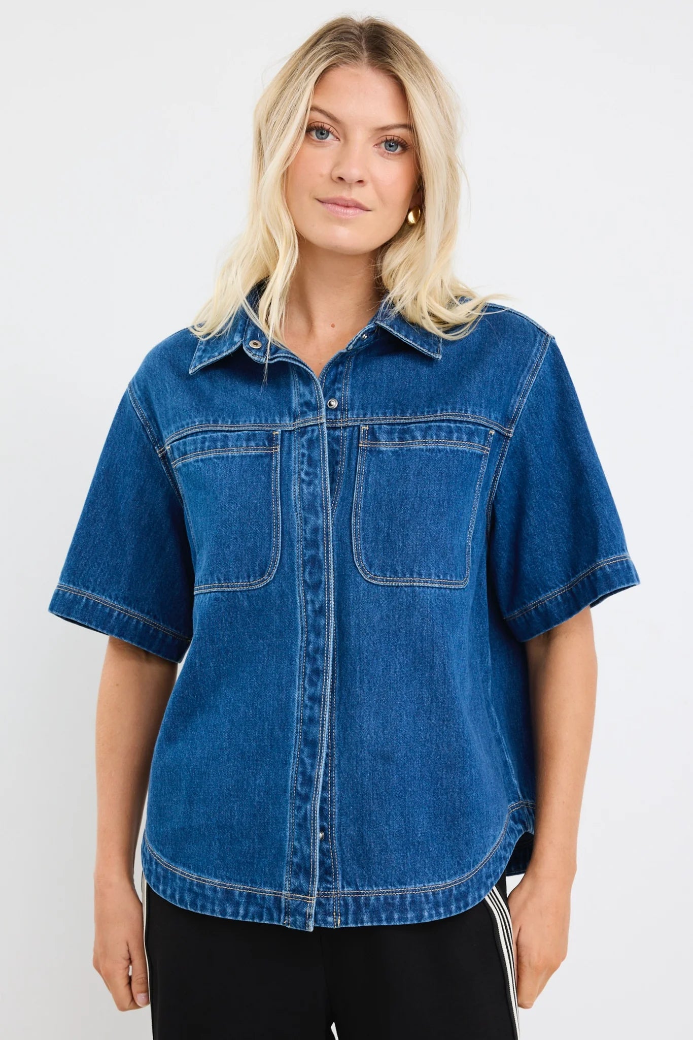Crucial Denim Short Sleeve Shacket - Storm Blue