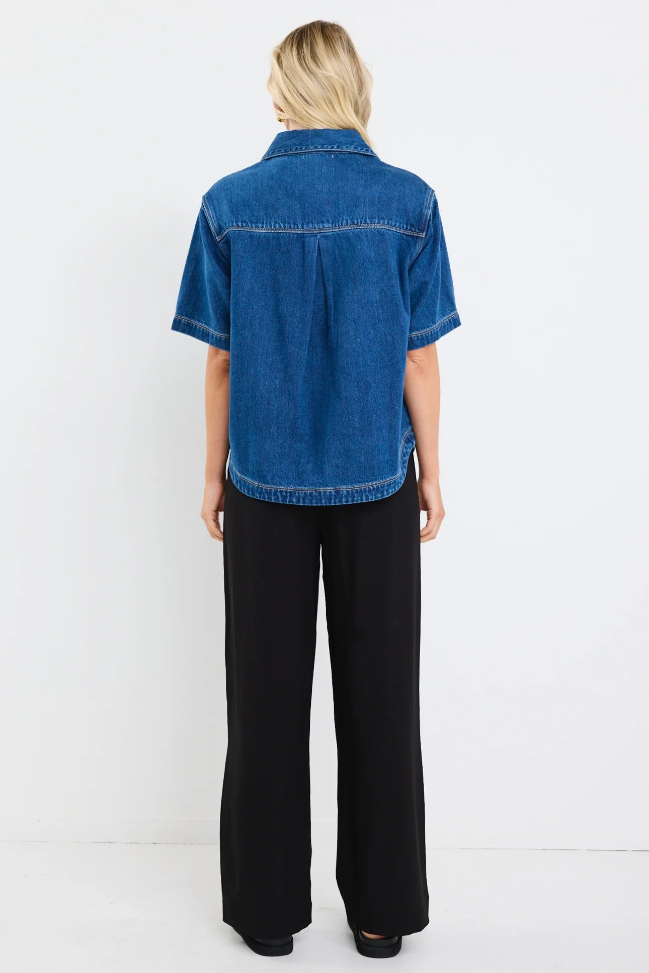 Crucial Denim Short Sleeve Shacket - Storm Blue