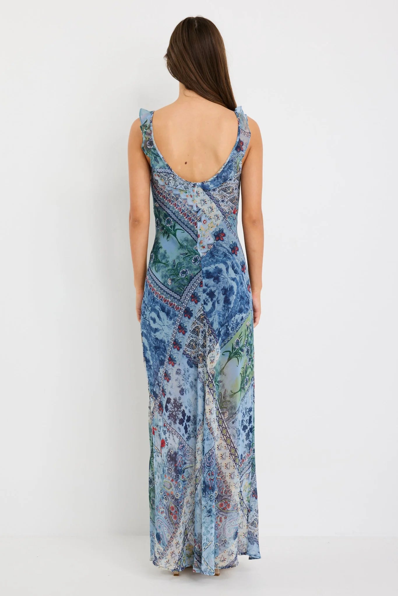 Delightful Bias Slip Maxi Dress - Blue Scarf Print