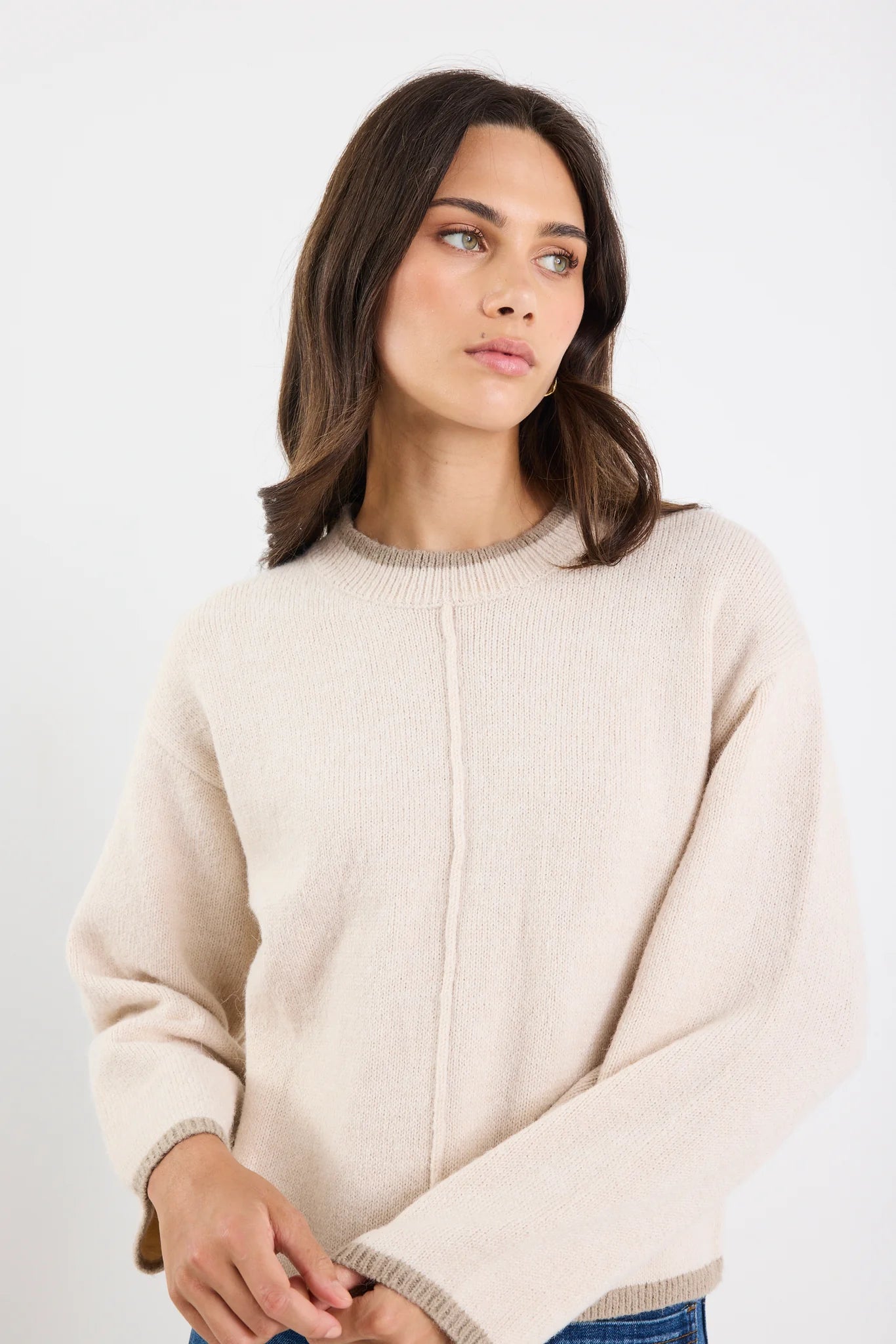 Edge Mock Neck Jumper - Ivory