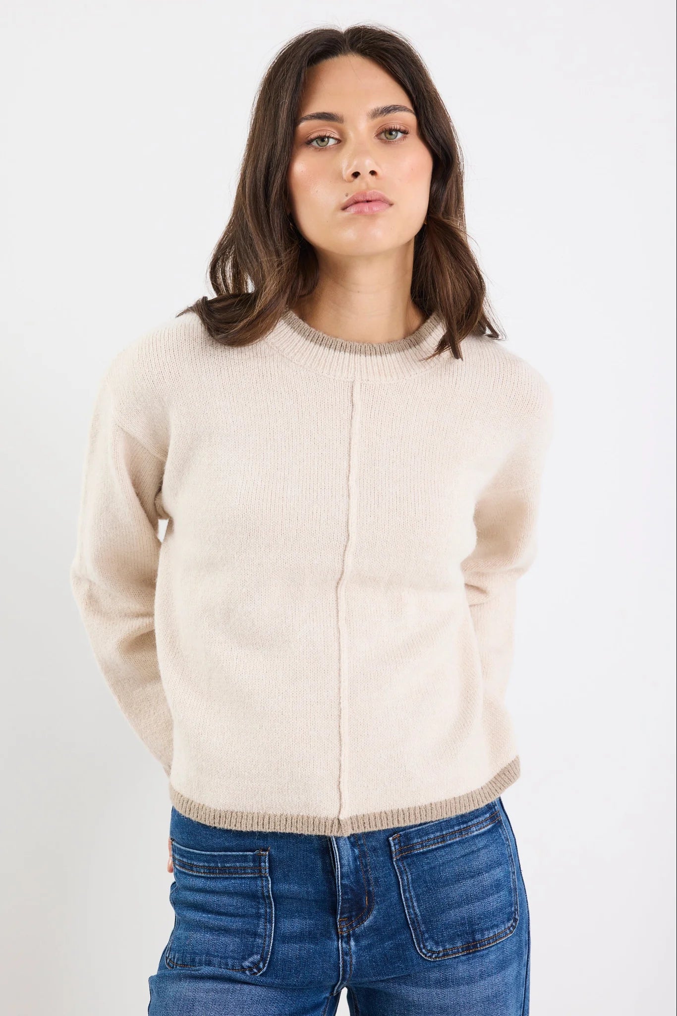 Edge Mock Neck Jumper - Ivory