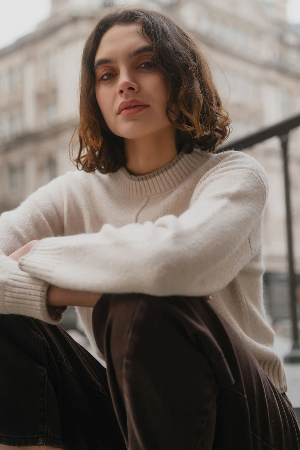 Edge Mock Neck Jumper - Ivory