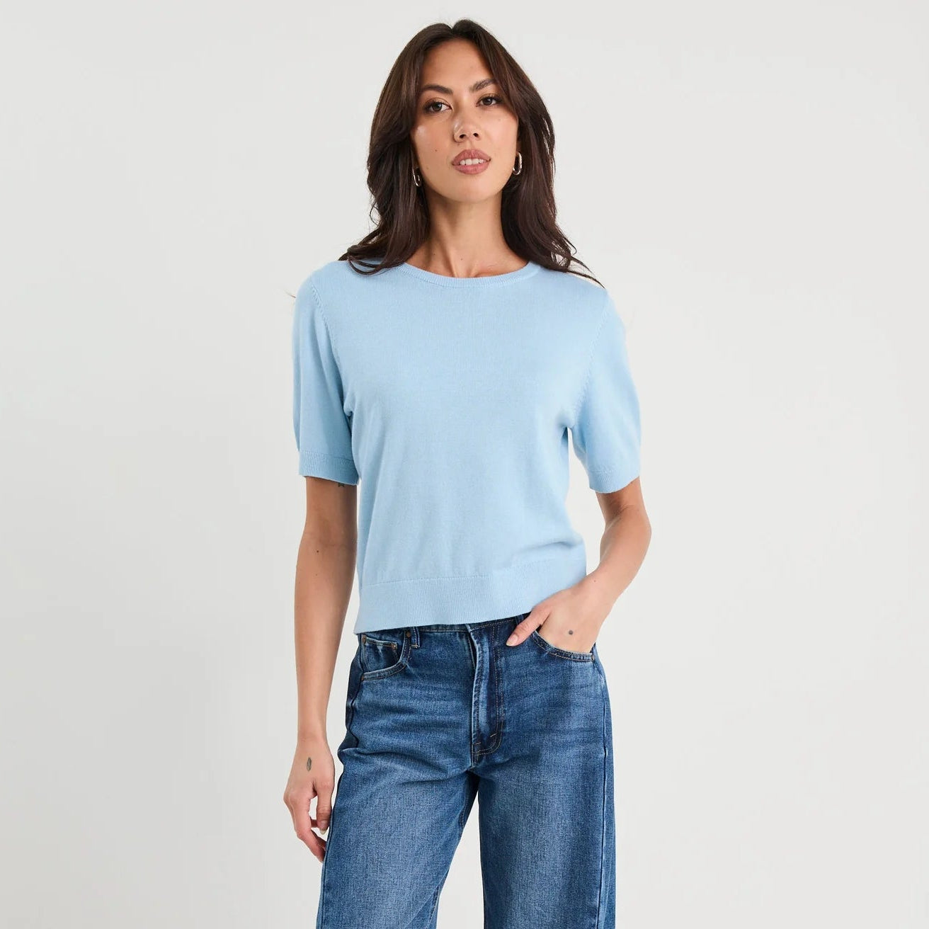 Edition Cashmere Blend Knit Tee - Sky Blue