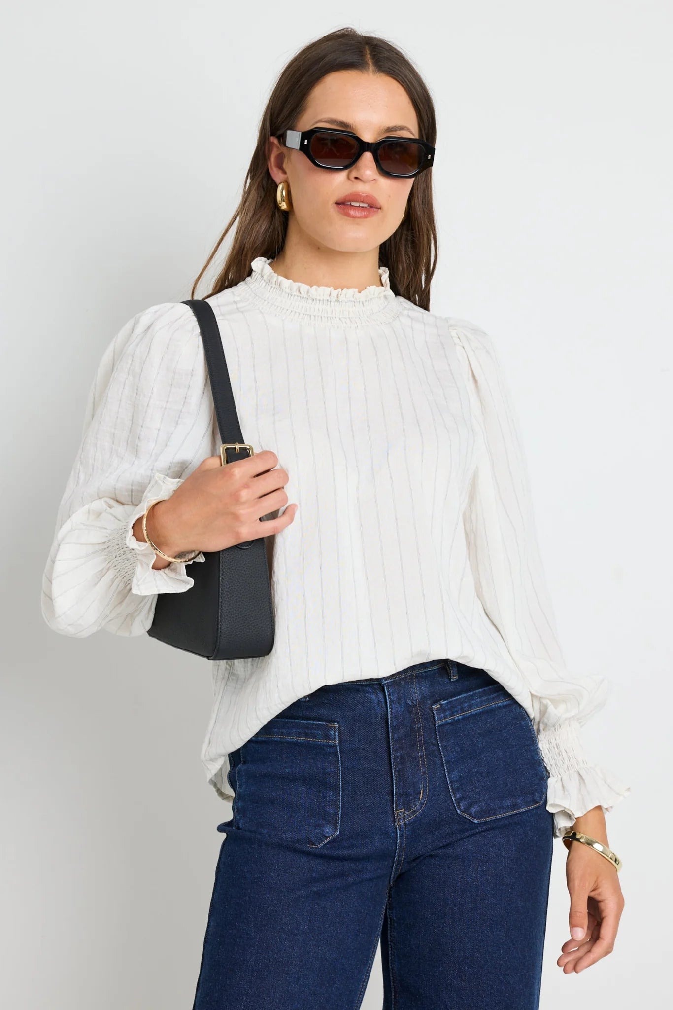 Emphatic Ivory Stripe High Neck Top - Ivory Stripe
