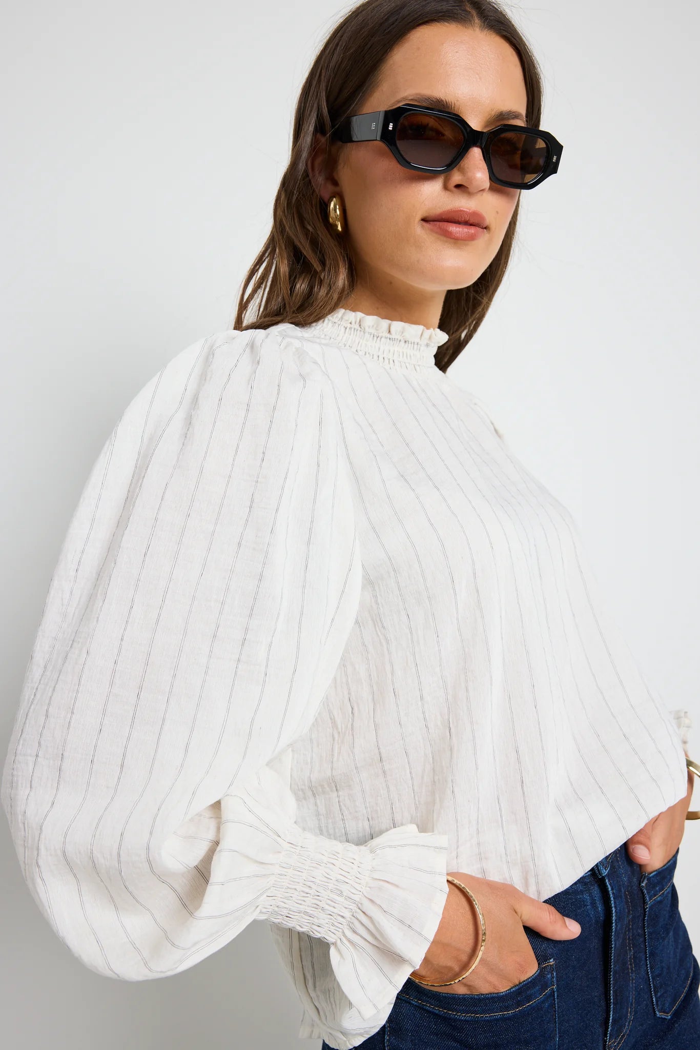 Emphatic Ivory Stripe High Neck Top - Ivory Stripe