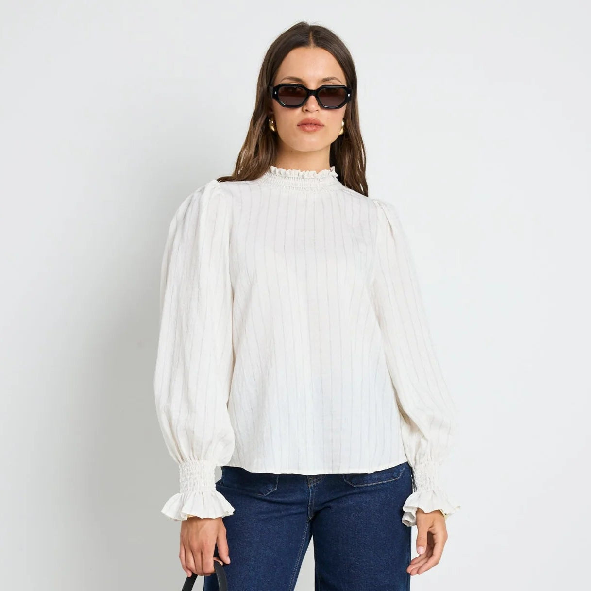 Emphatic Ivory Stripe High Neck Top - Ivory Stripe