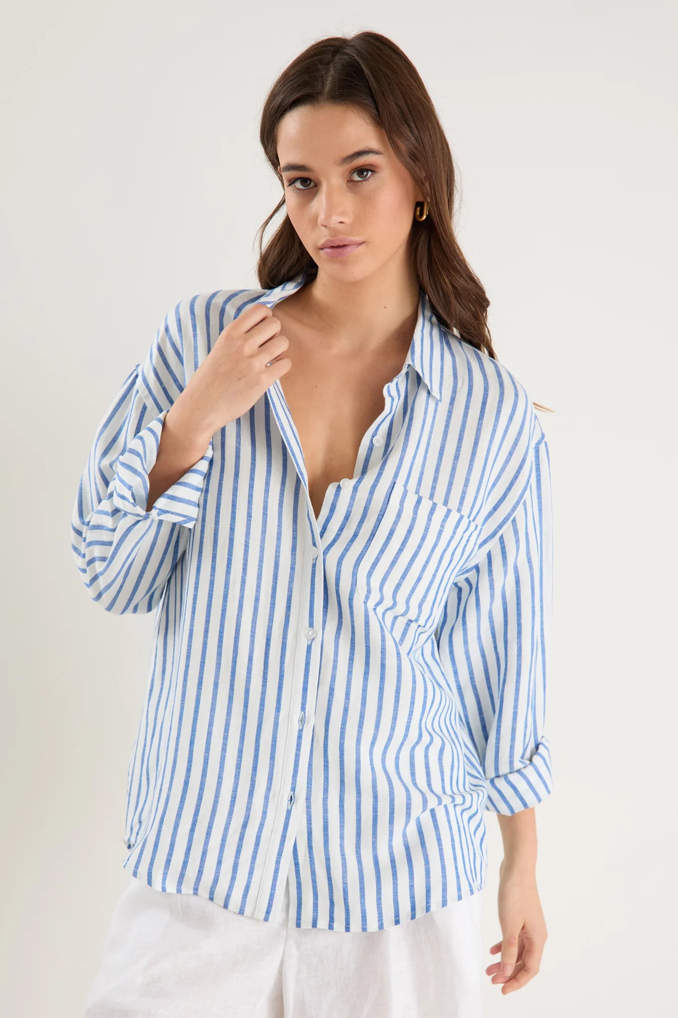 Exalted Linen Viscose Oversized Shirt - Blue Stripe