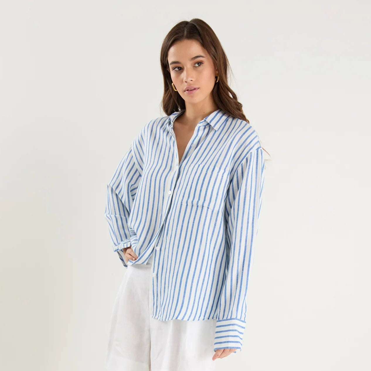 Exalted Linen Viscose Oversized Shirt - Blue Stripe
