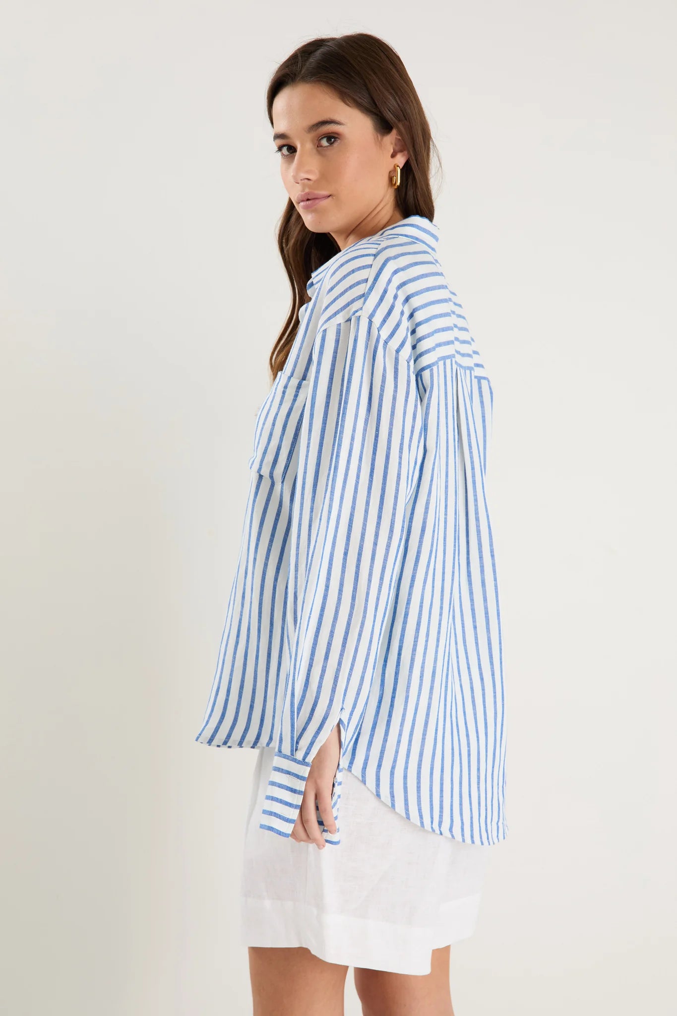 Exalted Linen Viscose Oversized Shirt - Blue Stripe