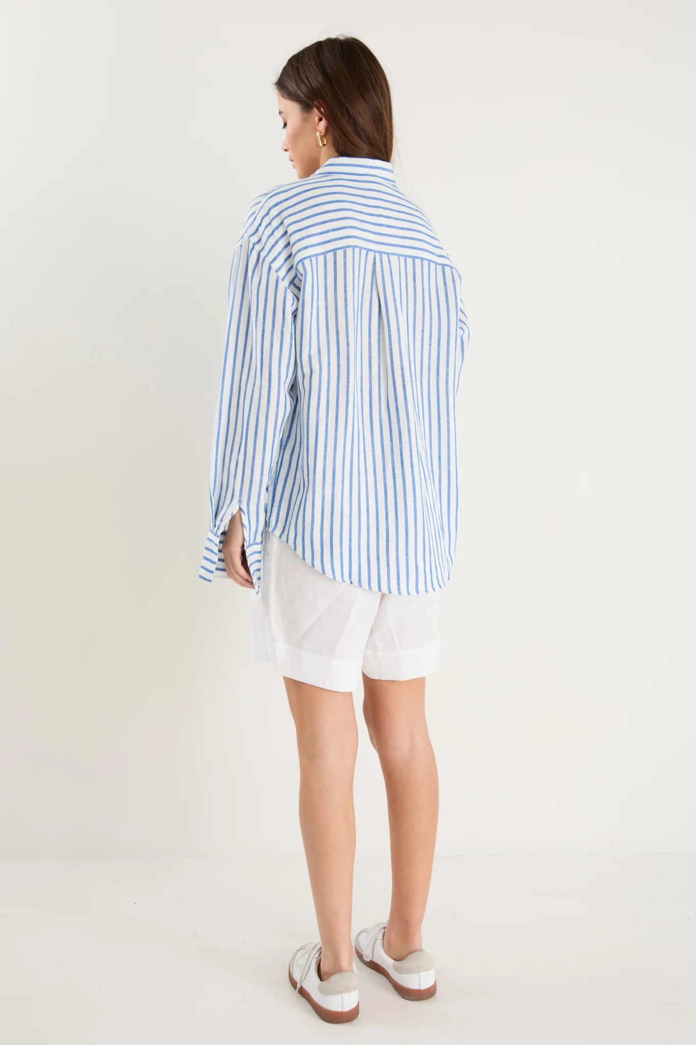 Exalted Linen Viscose Oversized Shirt - Blue Stripe