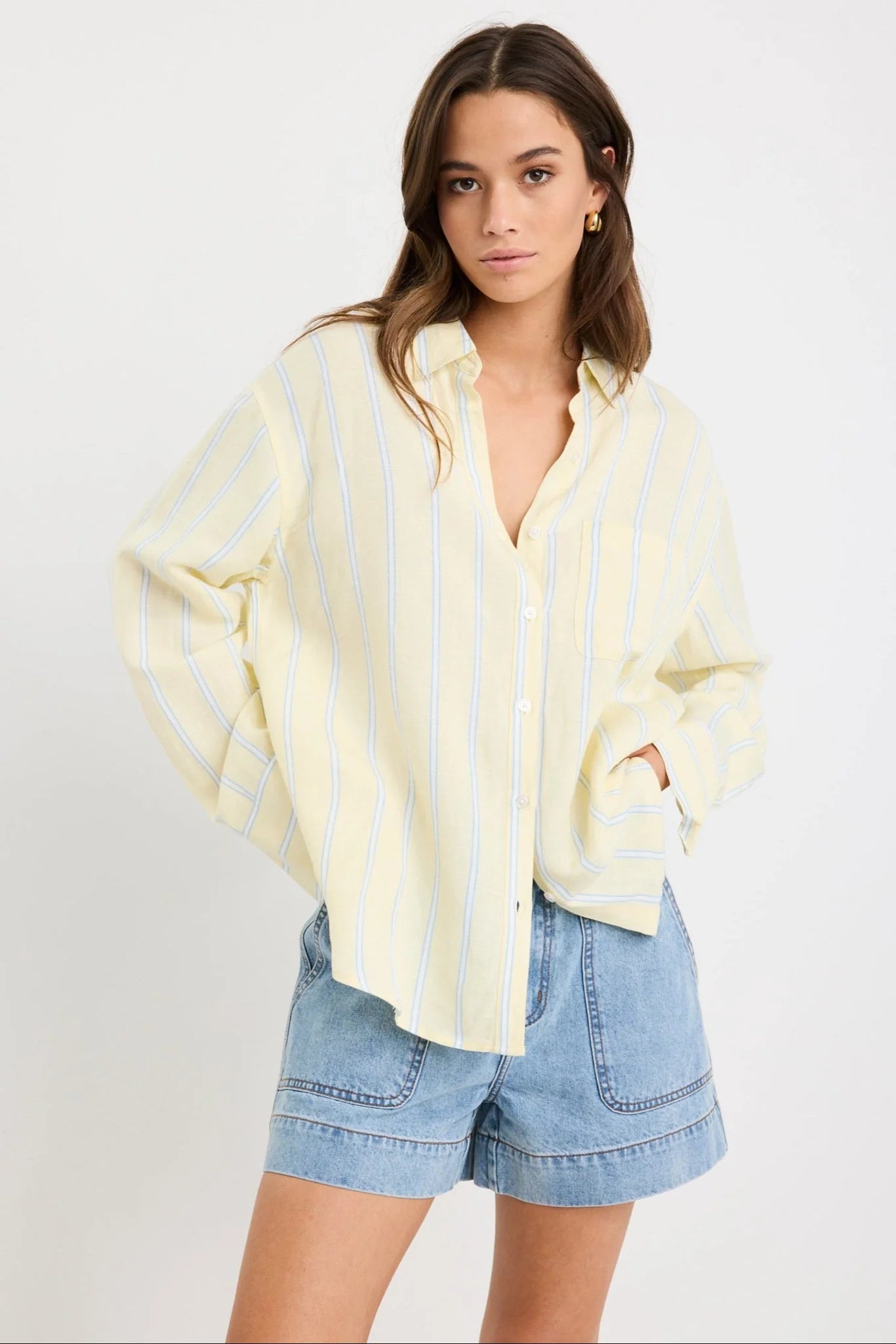 Exalted Linen Viscose Oversized Shirt - Yellow Stripe
