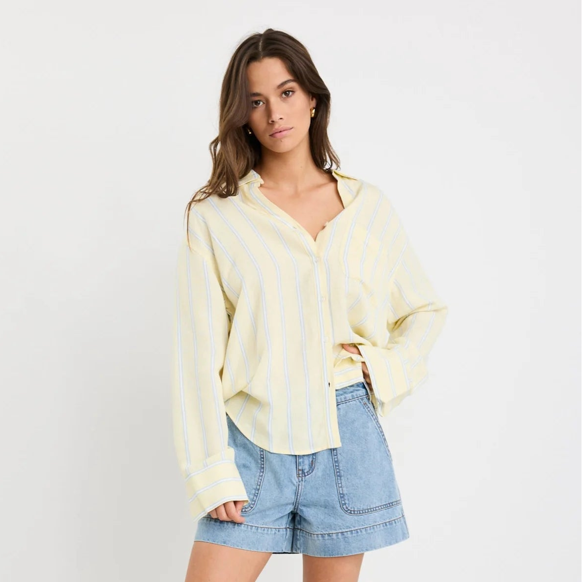 Exalted Linen Viscose Oversized Shirt - Yellow Stripe