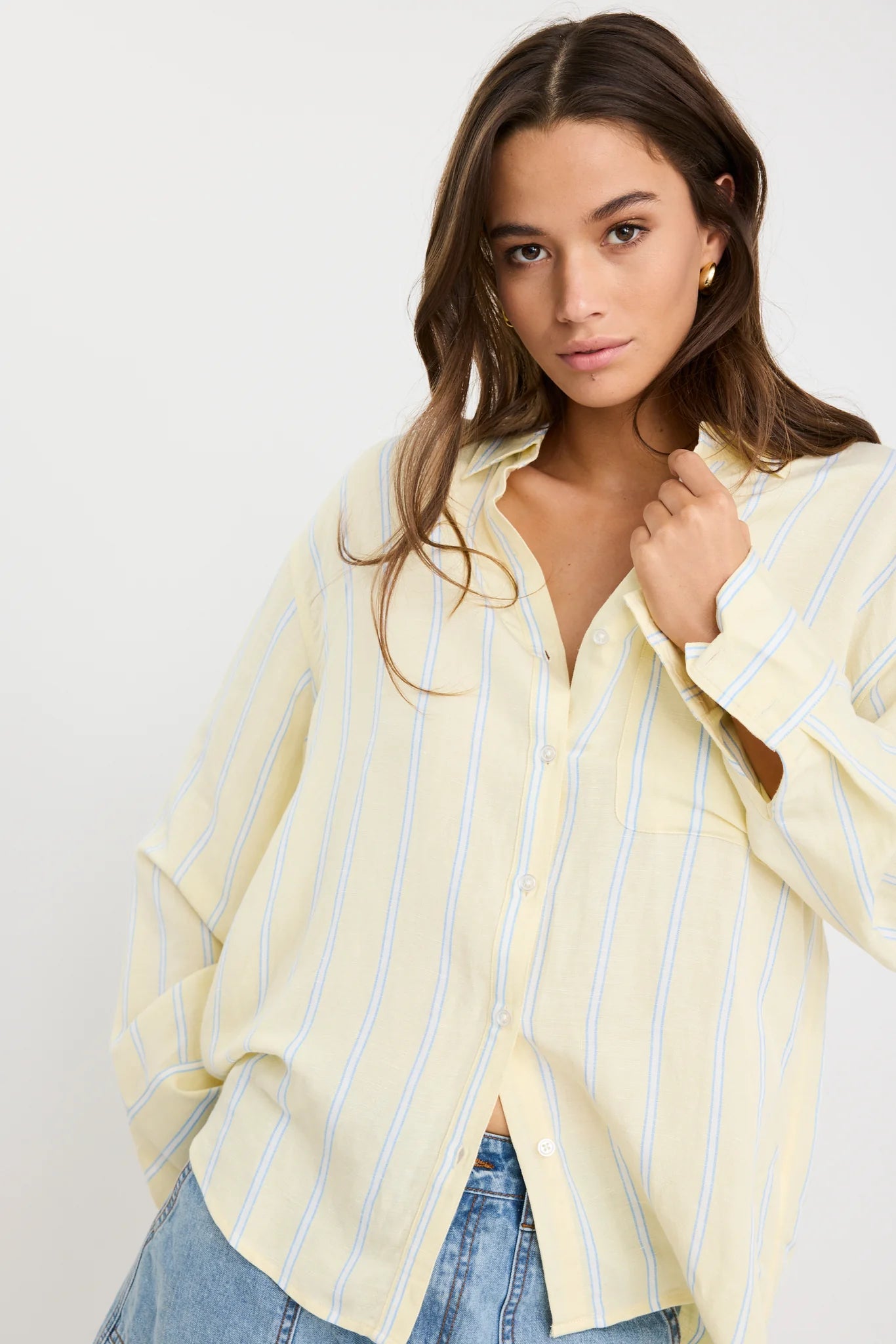 Exalted Linen Viscose Oversized Shirt - Yellow Stripe