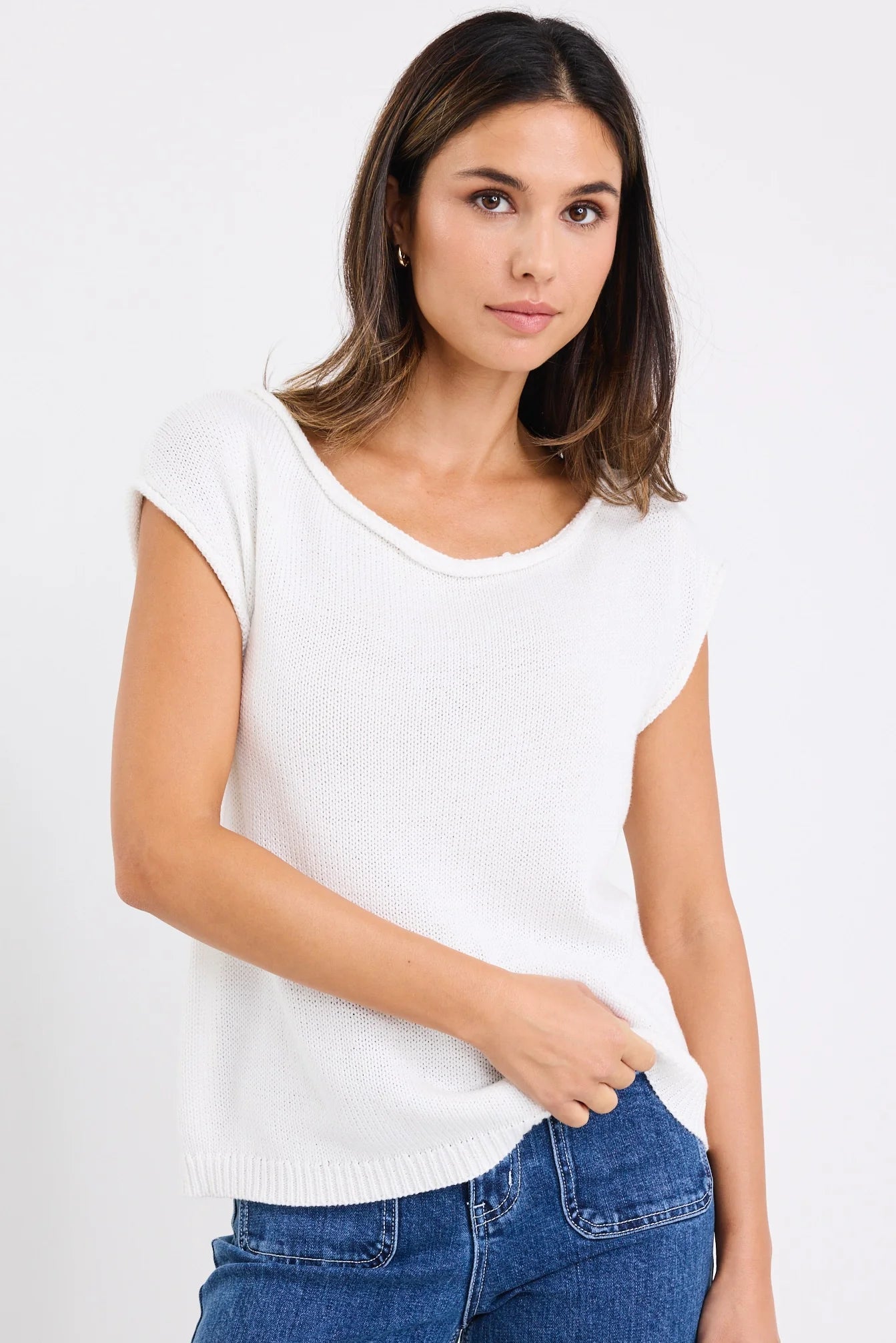 Fallow Off Shoulder Sleeveless Knit Top - Ivory
