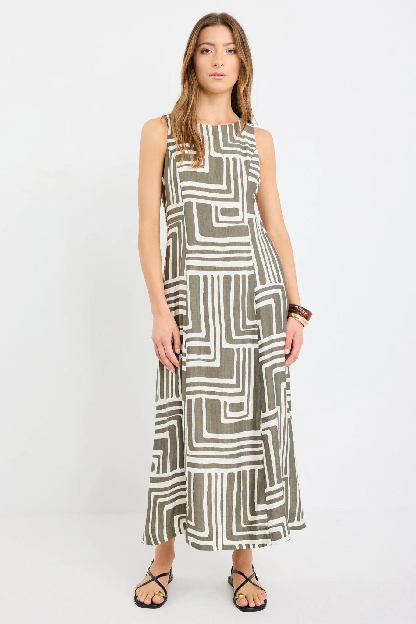Future Sleeveless Dress - Khaki Maze Print