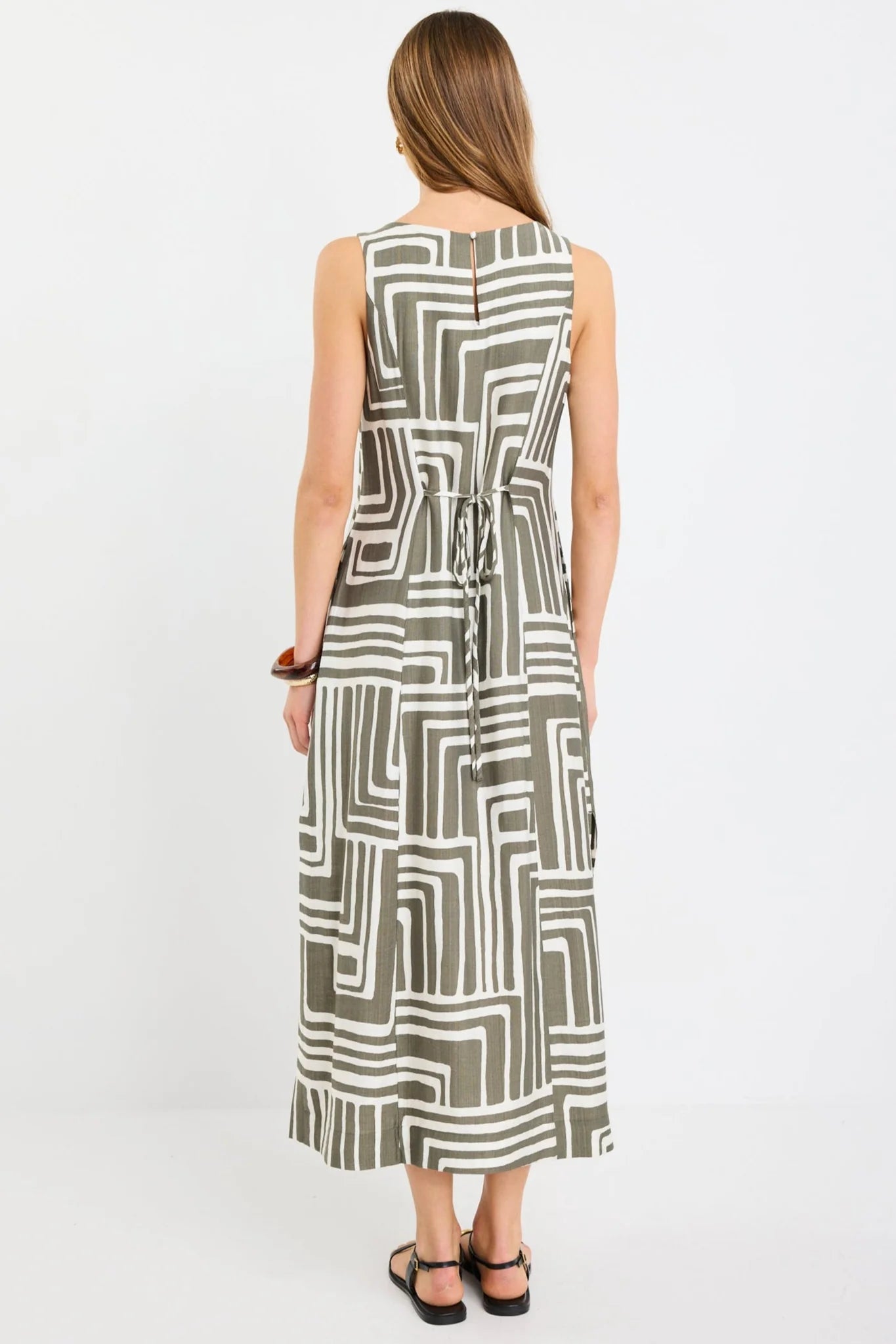 Future Sleeveless Dress - Khaki Maze Print