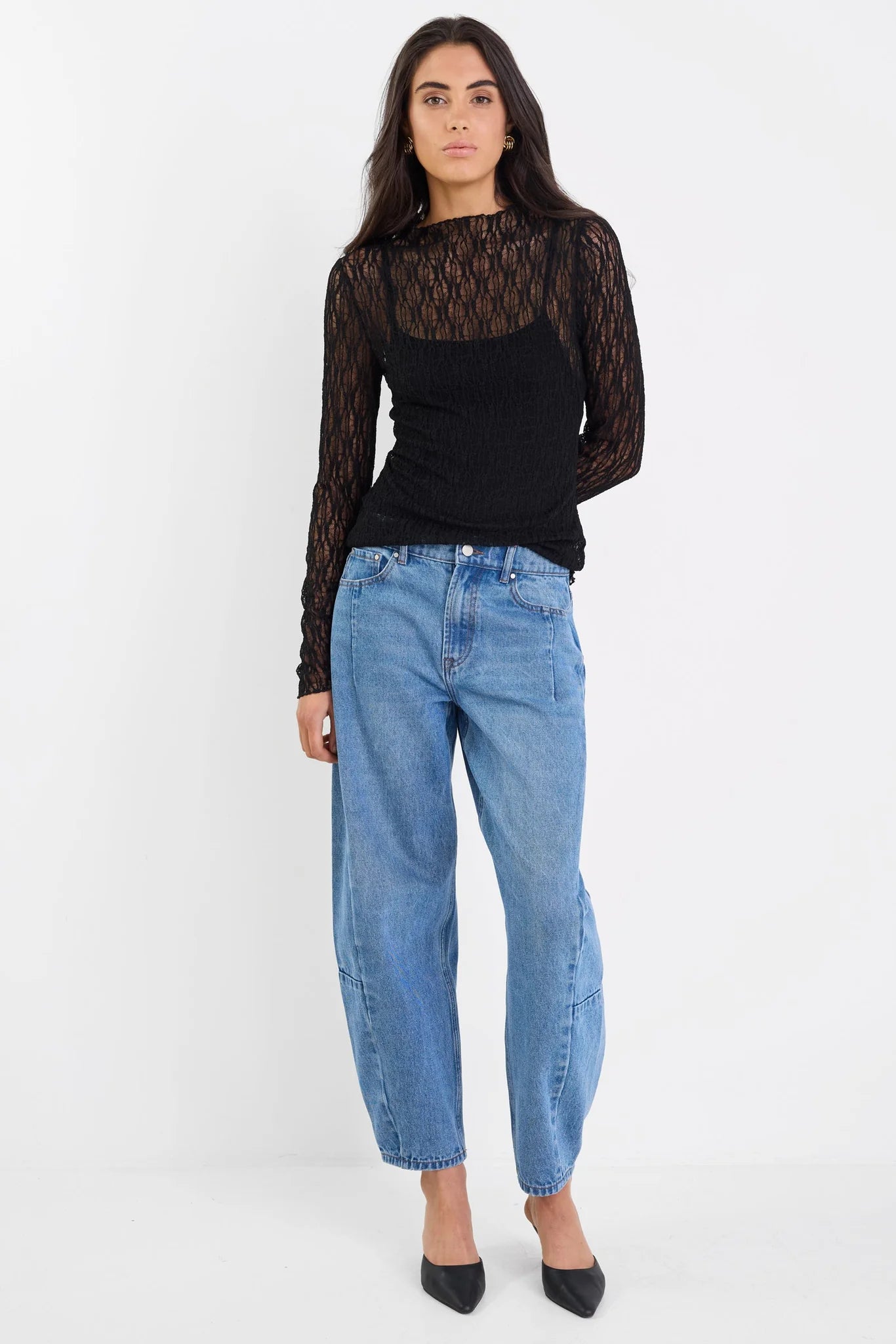 Giving Long Sleeve Lace Top - Black