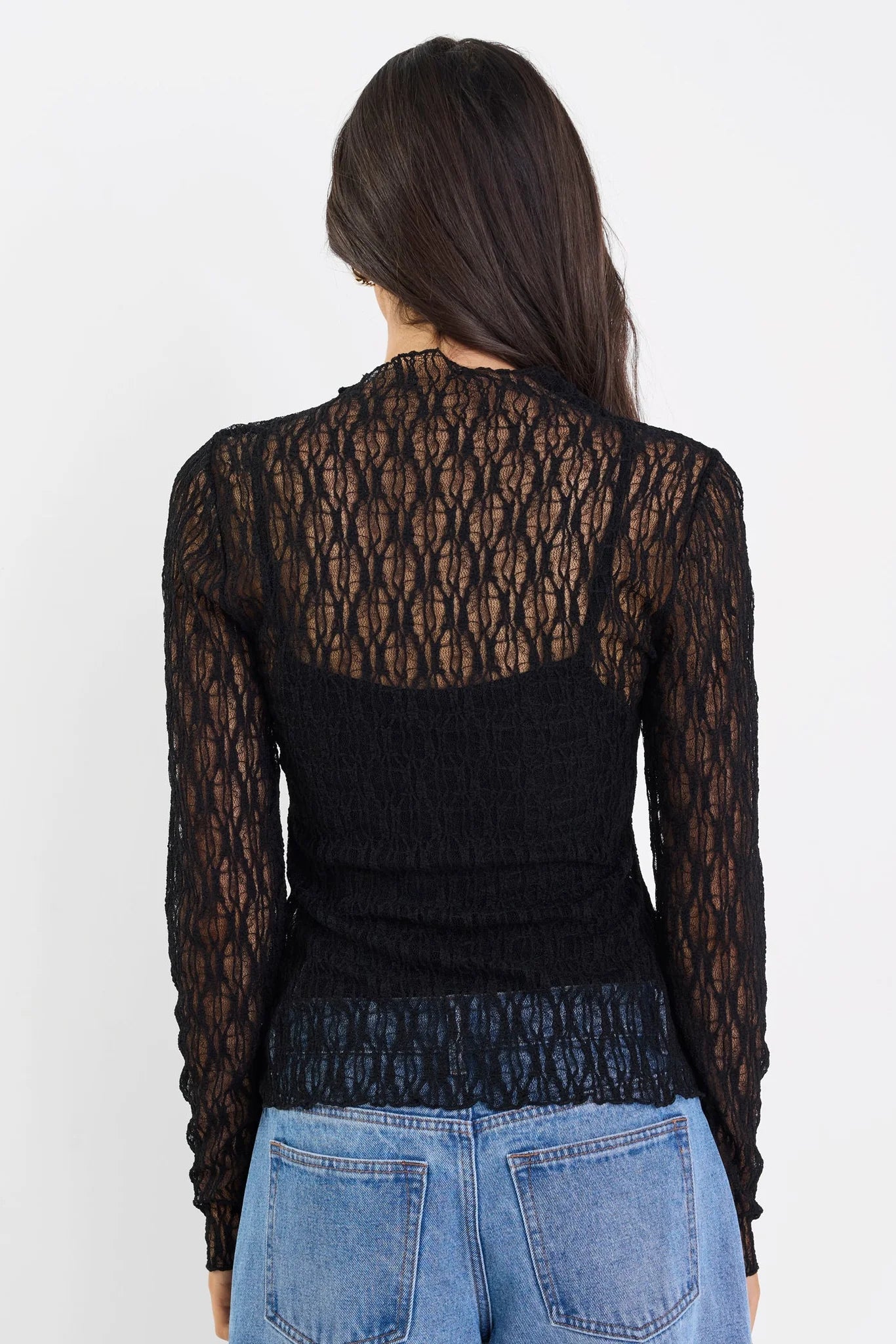 Giving Long Sleeve Lace Top - Black