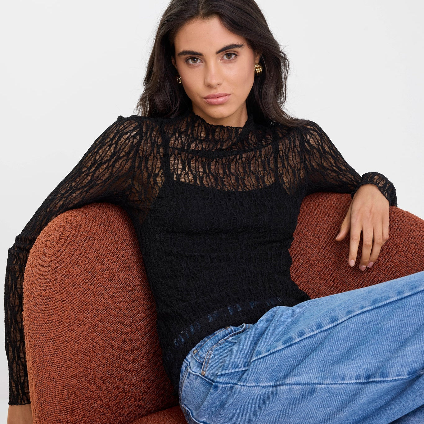 Giving Long Sleeve Lace Top - Black