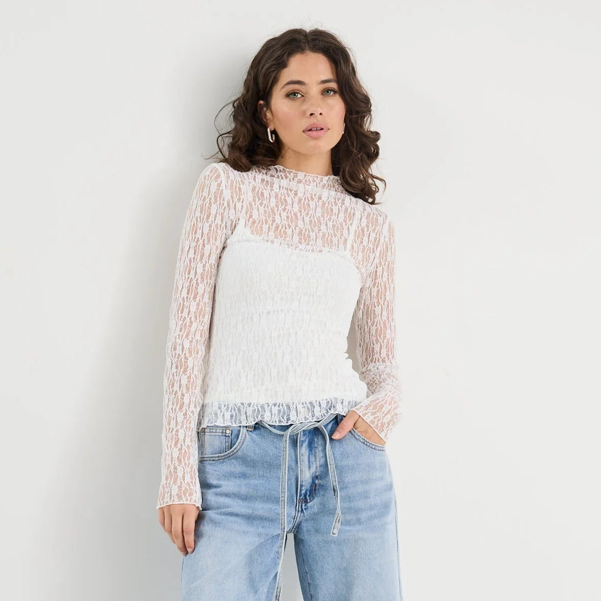 Giving Long Sleeve Lace Top - Ivory