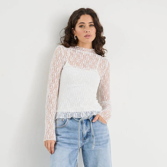 Giving Long Sleeve Lace Top - Ivory